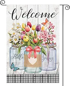 Photo 1 of Spring Welcome Garden Flag For Outside Spring Garden Decor Spring Yard Flag 12 x 18 Inch Double Sided Washable Polyester (welcome spring)