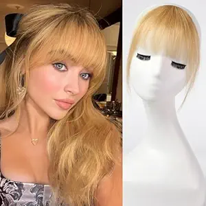 Photo 1 of Bangs Clip in Bangs,4.5g Blonde Bangs with Temples Hairpieces 100% Real Human Hair Extensions,Easy Hair Extensions for Women Clip in Hair Extensions for Women Daily Wear