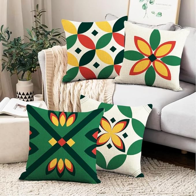 Photo 1 of Throw Pillow Covers 16 x 16 Inch Pillow Cover 40 x 40 Cm Set of 4 Colorful Geometric Pillow Cases for Couch Sofa Home Living Room Decorations Modern Decor (16''x16'', Green)