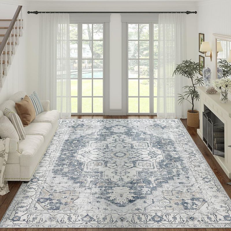 Photo 1 of jinchan Area Rug 8x10 Washable Rug Vintage Rug Indoor Floor Cover Grey Multi Print Distressed Carpet Gray Thin Rug Chenille Mat Accent Rug Lightweight Kitchen Living Room Bedroom Dining Room
