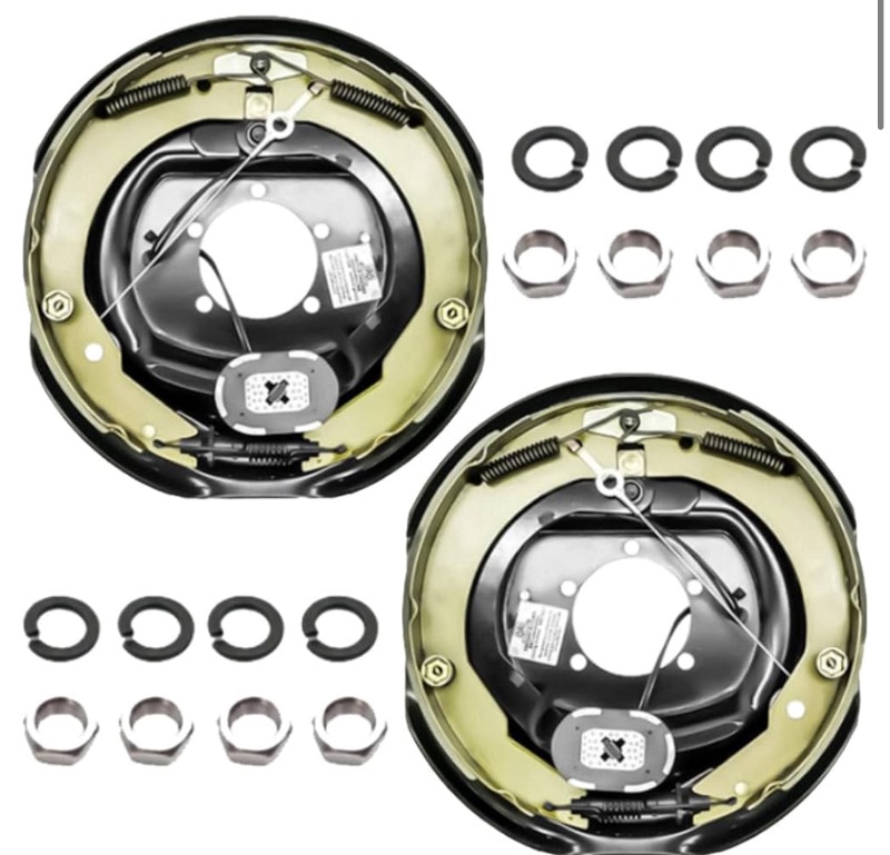 Photo 1 of 12" x 2" Self Adjusting Electric Trailer Brakes Assembly for 5,200 lbs, 6,000 lbs, 7,000 lbs Trailer Axle with Nuts&Washers, 1 Pair RV Spindle Brake Kit with 5 Holes for Parts Replacement
