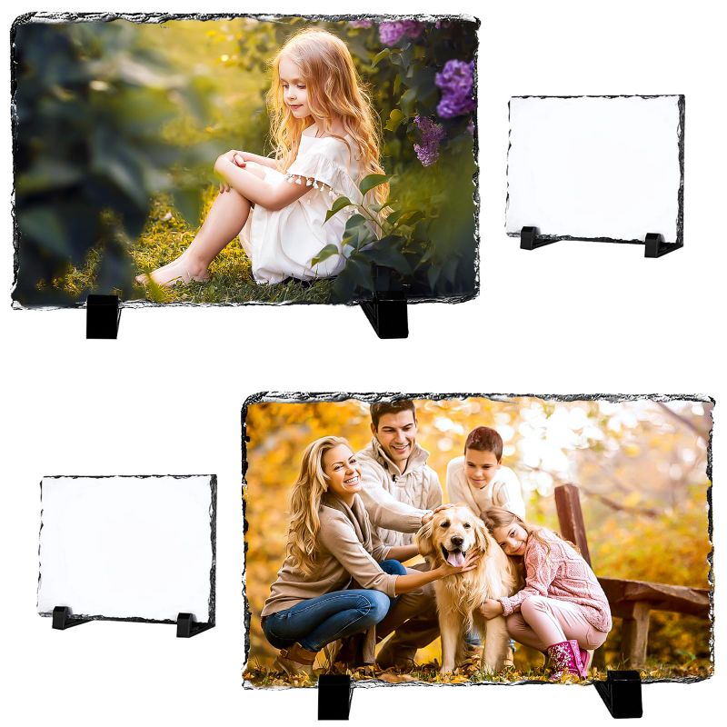 Photo 1 of 11.5"x 7.5" Sublimation Slate Blanks, Heat Thermal Transfer Stone Slate Picture Frame with Display Stand for Desktop Souvenir DIY Personalized Custom Gift Design