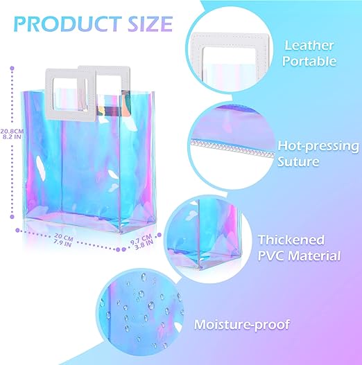 Photo 1 of Holographic Tote Bags Iridescent Reusable Gift Bag with Handles PVC Gift Wrap Bags for Party Birthday Wedding Baby Shower Bridal Valentine's Day Holiday Graduation Shopping Travel