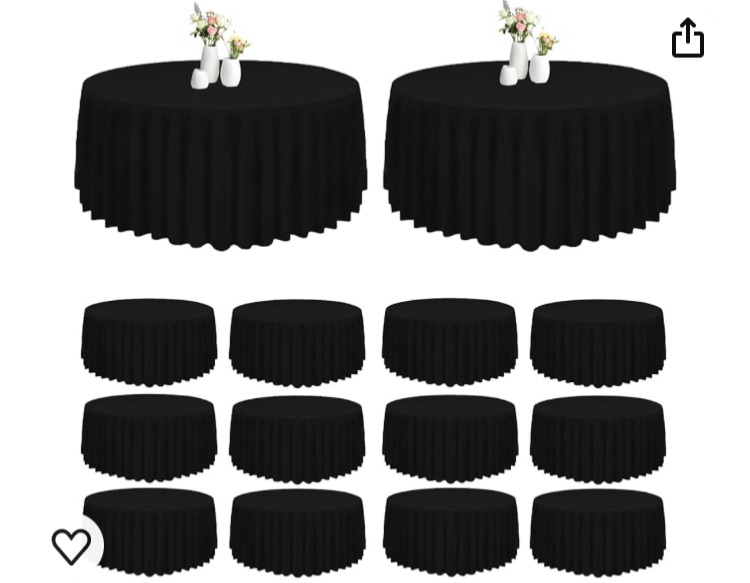 Photo 1 of 12 Pack Round Tablecloth 90 Inch Cloth Black Tablecloth for Round Tables, Washable Polyester Table Cloth Stain and Wrinkle Resistant Decorative Table Cover for Wedding Party Dining Banquet