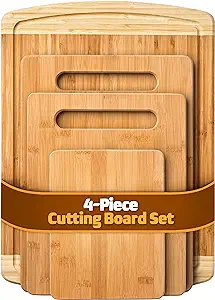 Photo 1 of Bambüsi Bamboo Cutting Board Set - Wood Cutting Boards for Kitchen, Chopping Board with Juice Groove for Meat, Cheese and Vegetables - Large Butcher Block, Cheese Board & Charcuterie Board (Set Of 4)
