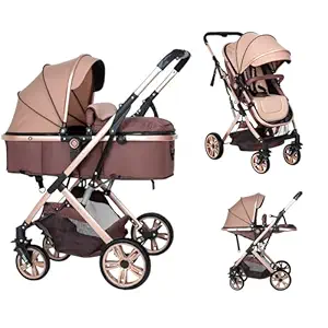 Photo 1 of 2 in 1 Convertible Baby Stroller Newborn Reversible Bassinet Pram, Foldable Pushchair with Adjustable Canopy Folding High Landscape Infant Carriage, Anti-Shock Toddler Pushchair