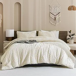 Photo 1 of Andency King Size Comforter Set Beige, 3 Pieces Boho Bedding Comforters & Sets, All Season Soft Tufted Farmhouse Bed Set (104x90In Comforter & 2 Pillowcases)