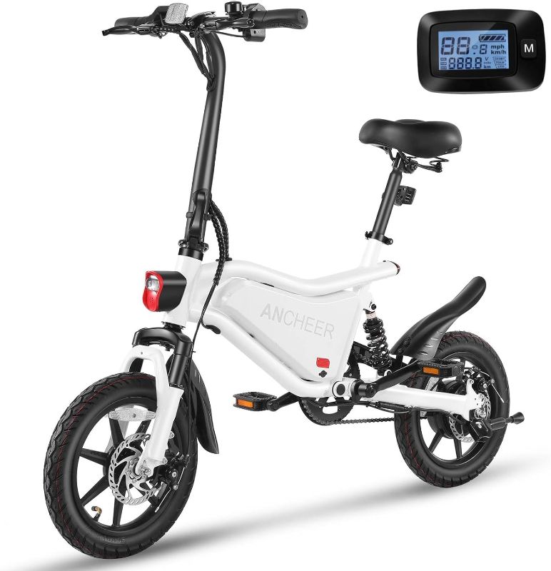 Photo 1 of ANCHEER 14" Folding Electric Bike, 22MPH Ebike, Triple Shock Absorber, 48V 374Wh Battery Up to 45 Miles, Brake Taillight, Cruise Control, LCD Display, Electric Bicycle for Adults
