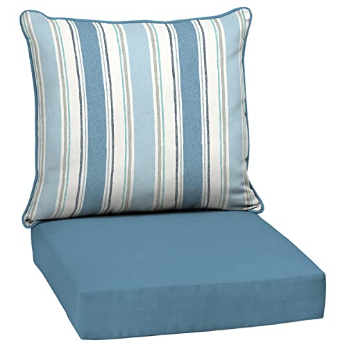 Photo 1 of 24 in. X 24 in. 2-Piece Deep Seating Outdoor Lounge Chair Cushion in French Blue Linen Stripe
