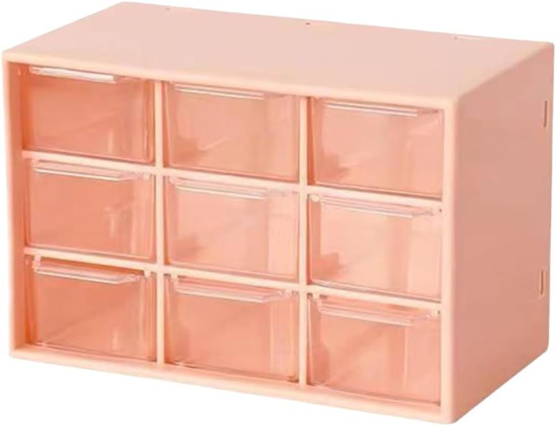 Photo 1 of Mini Desk Organizer Drawer, Cute Plastic Desktop Art Craft Storage Drawer, Office Supplies Stationery Makeup Jewelry Box Organizer with Storage for Office Desk Vanity (Pink)