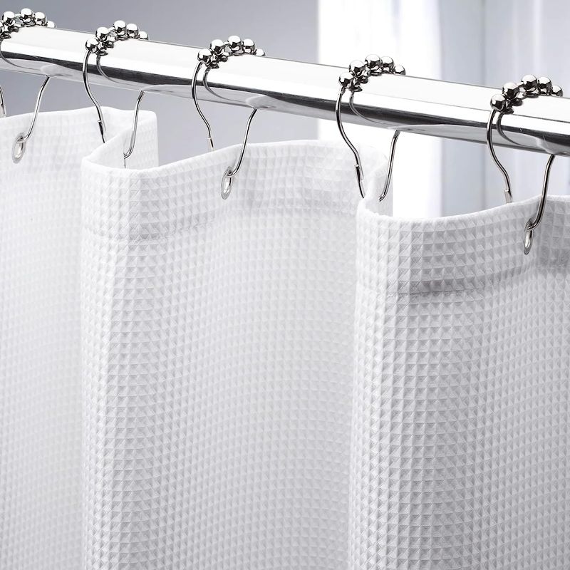 Photo 1 of AmazerBath White Shower Curtain Fabric, Waffle Shower Curtains for Bathroom, Cloth Shower Curtain Heavy Duty, Thick Bathroom Shower Curtains Hotel Quality, Premium Polyester, 72x72 Inches