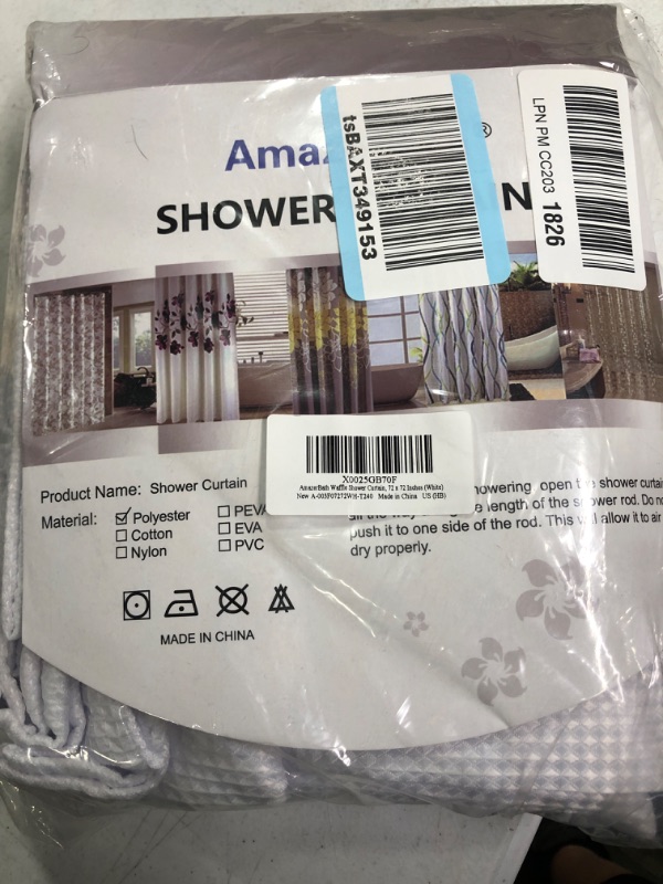 Photo 2 of AmazerBath White Shower Curtain Fabric, Waffle Shower Curtains for Bathroom, Cloth Shower Curtain Heavy Duty, Thick Bathroom Shower Curtains Hotel Quality, Premium Polyester, 72x72 Inches