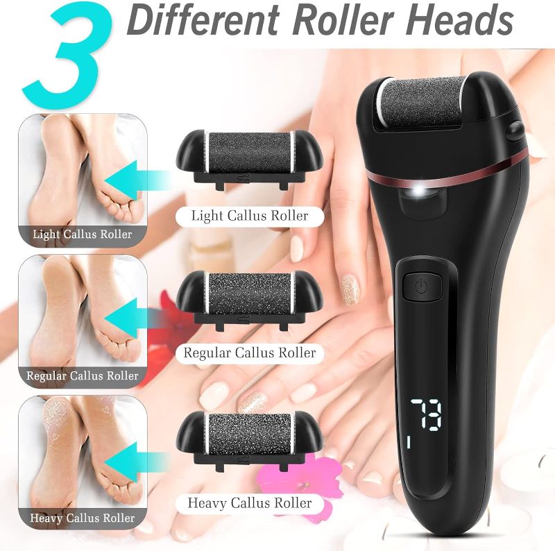 Photo 1 of Electric Foot Callus Remover, heemeei 15 in 1 Professional Callus Remover for Feet, Rechargeable Foot Scrubber Dead Skin Remover with 3 Roller Heads & 2-Speed Power for Hands Cracked Heels Callus