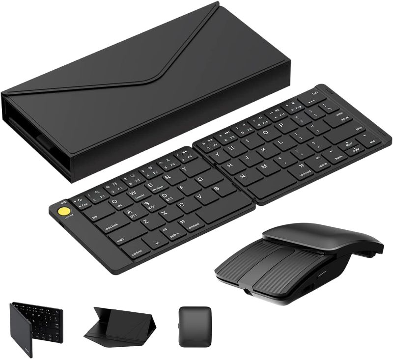 Photo 1 of Wireless Foldable Keyboard Mouse Combo: eirix Bluetooth Ultra Slim Travel Keyboards and 2-in-1 Sliding Silent Mouse,Business Portable Protective Case, Compatible with MacBook, Windows,Android