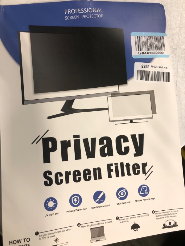 Photo 2 of [2-Pack] 19 Inch Computer Privacy Screen Filter for 5:4 Widescreen Monitor, Removable Eye Protection Anti Glare Blue Light Filter Privacy Shield, Anti Scratch Anti Spy Screen Protector Film 19 In