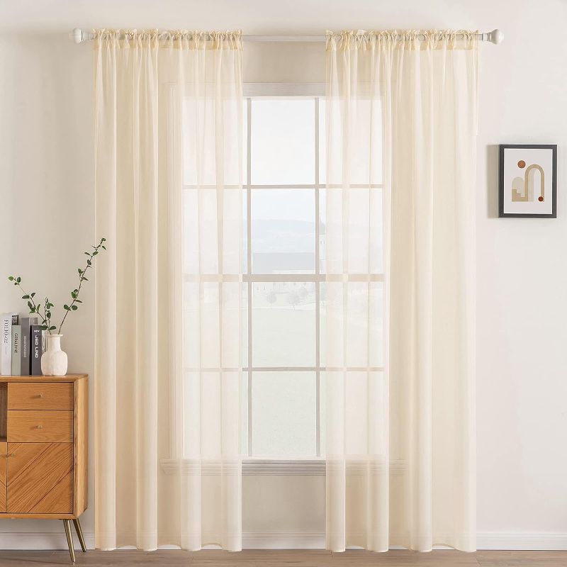 Photo 1 of MIULEE 2 Panels Solid Color Sheer Window Curtains Elegant Window Voile Panels/Drapes/Treatment for Bedroom Living Room (54 X 90 Inches Cream Beige)
