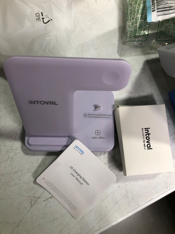 Photo 2 of Intoval Charging Station for Apple iPhone/iWatch/Airpods, 3 in 1 Wireless Charger for iPhone 14/13/12/11/XS/XR/XS/X/8, iWatch 8/Ultra/7/6/SE/5/4/3/2, Airpods Pro2/Pro1/3/2/1 (Z5,Lilac Purple)