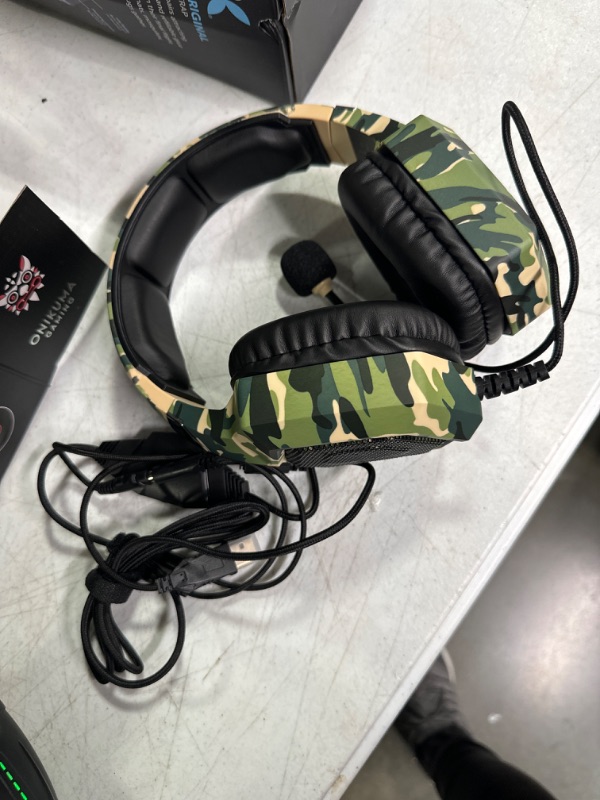 Photo 1 of Gaming Headset with Microphone, Gaming Headphones for PS4 PS5 Xbox One PC with LED Lights, Playstation Headset with Noise Reduction 7.1 Surround Sound Over-Ear and Wired 3.5mm Jack (Red) Camo Green