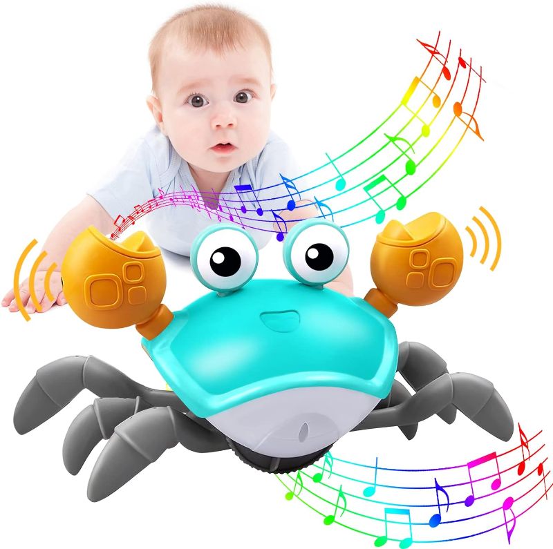 Photo 1 of Cute Crawling Crab Baby Toys with Rechargeable Battery: Tummy Time Gift for Infants Toddlers Learning to Crawl or Walk Toy Lights Up with Music for Perfect Entertainment (Green