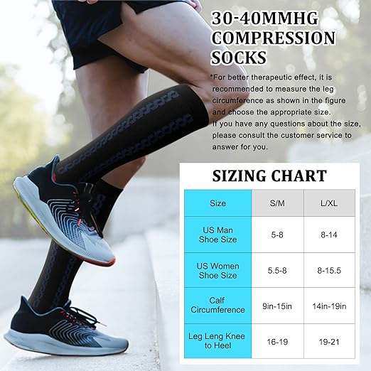 Photo 1 of 30-40mmHg Medical Graduated Compression Socks for Women&Men Circulation-Knee High Socks for Support,Hiking,Running 4-2 Pack Strip Black, White Large-X-Large