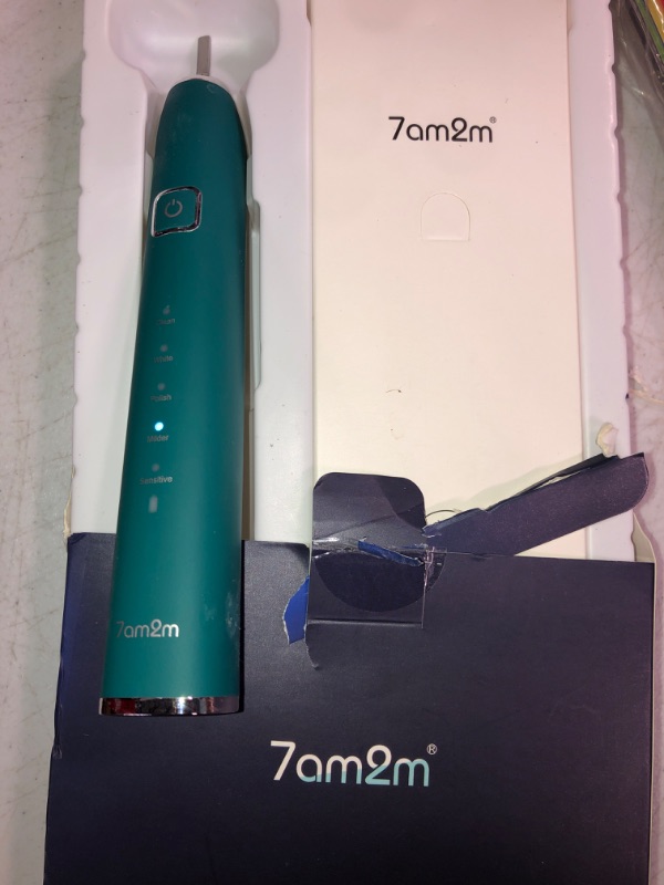 Photo 2 of 7AM2M Sonic Electric Toothbrush with 6 Brush Heads for Adults and Kids, One Charge for 90 Days, Wireless Fast Charge, 5 Modes with 2 Minutes Built in Smart Timer, Electric Toothbrushes(Peacock Green)