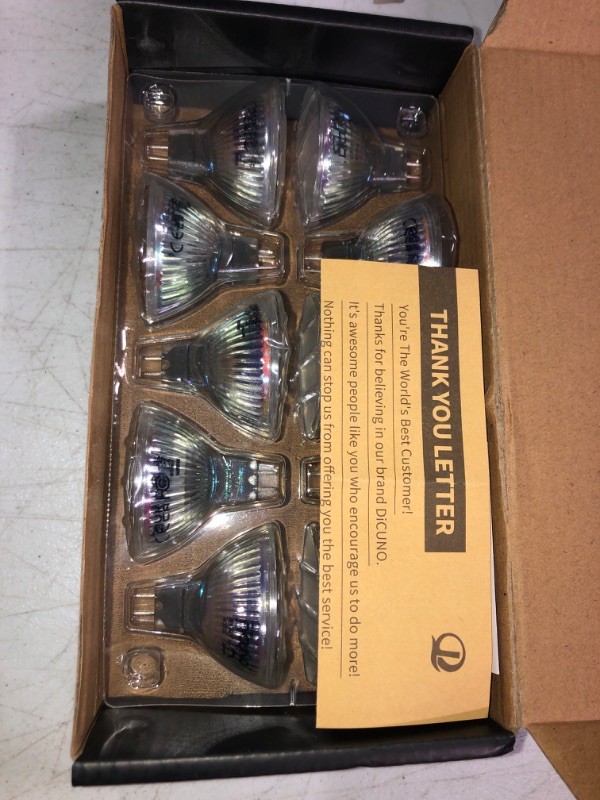 Photo 1 of 4.2 4.2 out of 5 stars 31
DiCUNO MR16 LED Bulb Dimmable, 60W Equivalent, 4000K Natural White, GU5.3 Base Bulb 6W, 40 Degree Beam Angle, 650LM, 12V AC/DC, Landscape Light Bulb Spotlight Lighting, 10 Pack