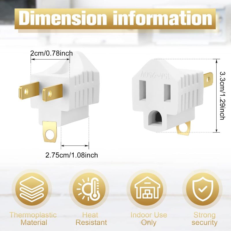 Photo 1 of 20 Pieces 3 Prong to 2 Prong Adapter Polarized Grounding Converter 3 Prong to 2 Prong Grounding Converter Outlet Adapter, Three Prong Adapter Plug for Wall Outlets Plugs Household Appliances (White)