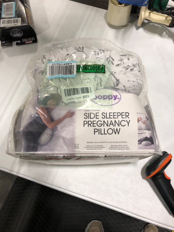 Photo 2 of Boppy Side Sleeper Pregnancy Pillow with Removable Jersey Pillow Cover | Gray Falling Leaves | Compact, Stay-Put Design | Prenatal and Postnatal Positioning Falling Leaves Gray