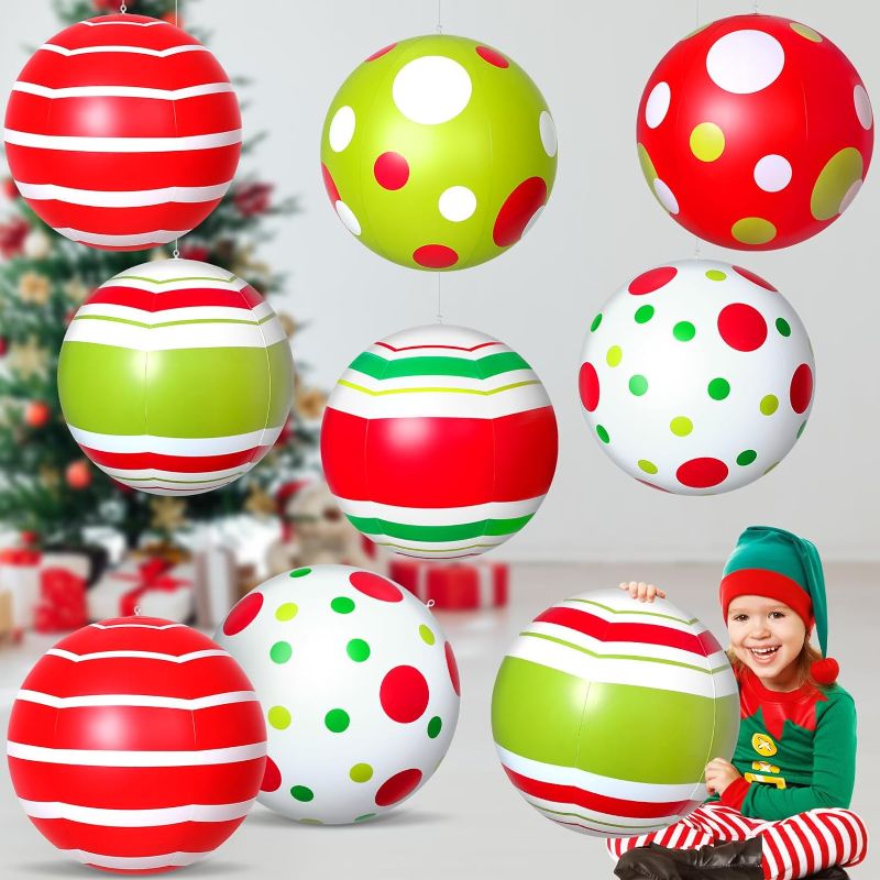 Photo 1 of 12 Pcs 24 Inch 16 Inch Giant Inflatable Christmas Ball Christmas Outdoor Inflatables Ornaments Giant PVC Inflatable Christmas Ball for Christmas Tree Holiday Yard Lawn Porch Decor(16 Inch)