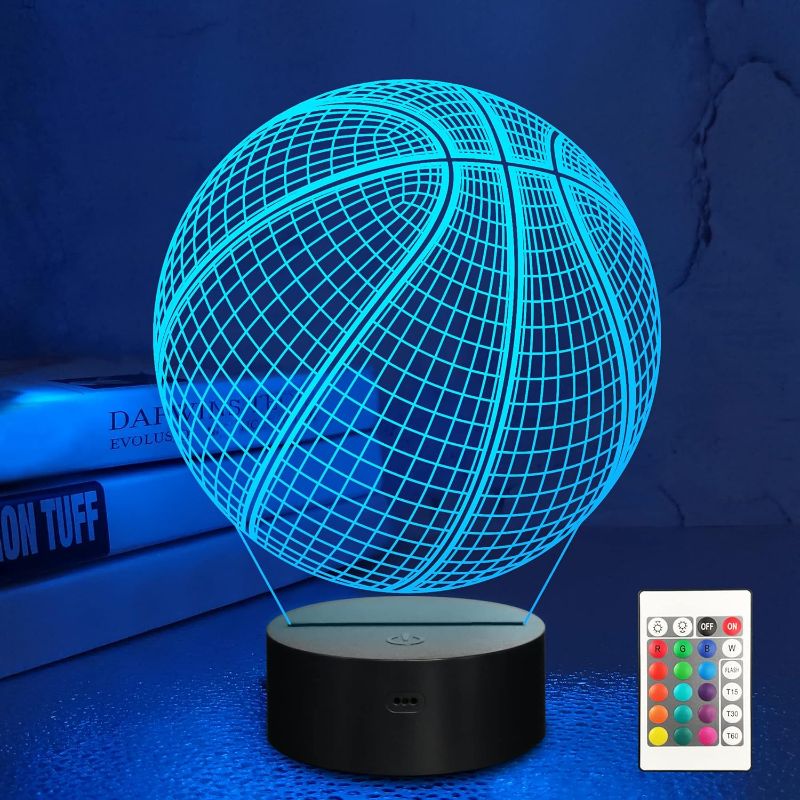 Photo 1 of Basketball 3D Night Light Birthday Gift Lamp, Light Up Basketball Gifts 3D Illusion Lamp with Remote Control 16 Colors Changing Sport Fan Room Decoration Boy Kids Room Idea