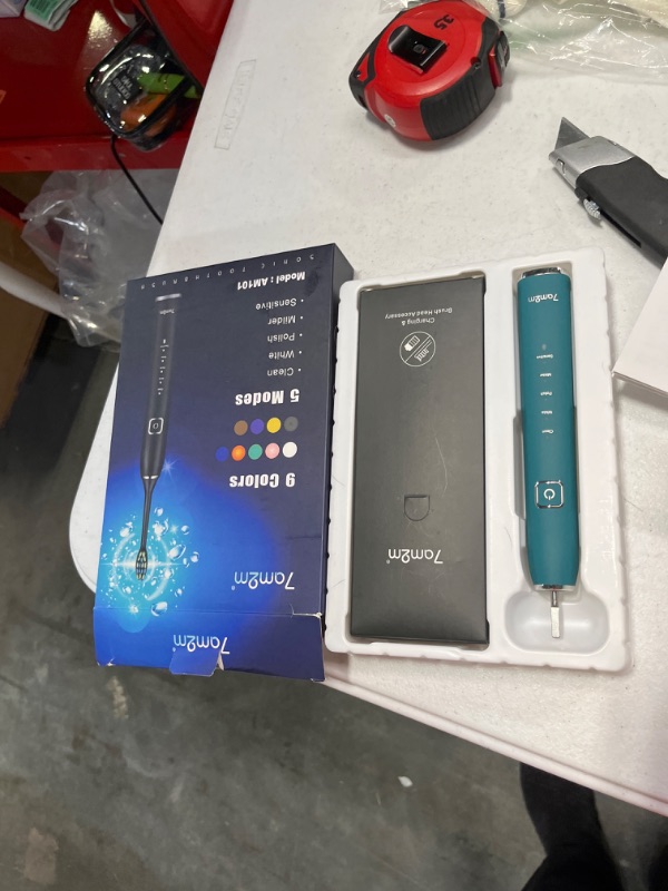 Photo 2 of 7AM2M Sonic Electric Toothbrush with 6 Brush Heads for Adults and Kids, One Charge for 90 Days, Wireless Fast Charge, 5 Modes with 2 Minutes Built in Smart Timer, Electric Toothbrushes(Peacock Green)