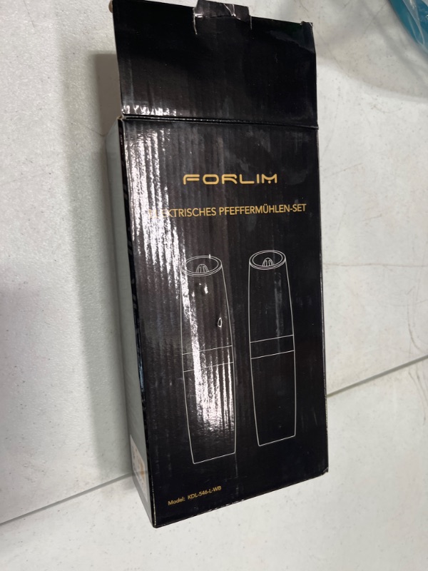 Photo 2 of [9 Oz Container] FORLIM Gravity Electric Salt and Pepper Grinder Set (2 Mills), Battery Operated Automatic Pepper Shakers, Adjustable Coarseness, LED Light, Stainless Steel Black 6 AAA Batteries Required (Not Included) / 9 oz Container Pepper Shakers(Whit