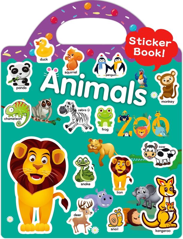 Photo 1 of Benresive Reusable Sticker Books for Kids 2-4, Fun Sticker Books for Toddlers 1-3, Toddler Stickers Age 2-4, 32 Pcs Cute Waterproof Stickers for Teens Girls Boys - Animals Zoo Sticker Book Animal zoo