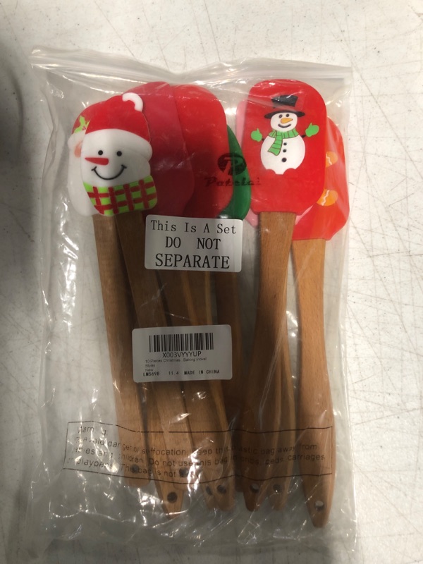 Photo 2 of 10 Pieces Christmas Silicone Spatula Xmas Cake Spatula with Wooden Handle Snowmen Pancake Spatula Cute Pan Scraper Xmas Dish Scraper Cooking Spatulas for Kitchen Mixing Cooking Baking (novel Style)