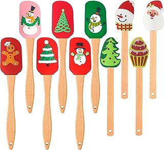 Photo 1 of 10 Pieces Christmas Silicone Spatula Xmas Cake Spatula with Wooden Handle Snowmen Pancake Spatula Cute Pan Scraper Xmas Dish Scraper Cooking Spatulas for Kitchen Mixing Cooking Baking (novel Style)