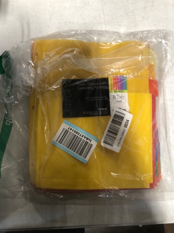 Photo 1 of Oxford Expanding Plastic Binder Dividers, Flexible Front Pockets Expand 1/4", 8 Tab, Insertable Multicolor Tabs, Letter Size, 3 Sets (89605)