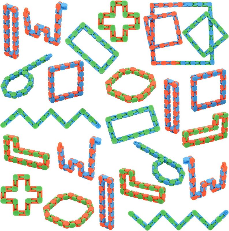 Photo 1 of 24 Pack 24 Links Wacky Tracks Snap and Click Fidget Toys, Finger Sensory Toys, Snake Puzzles for Stress Relief, Party Bag Fillers, Party Favours, Random Color
