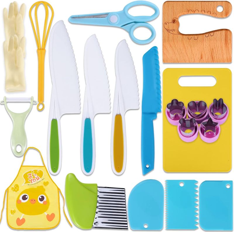 Photo 1 of 20 Pieces Wooden Kids Knife Set? Kids Safe Knifes For Cooking?Kids Kitchen Knives For Parent-Child Games&Exercise Hands-On Ability&Gifts