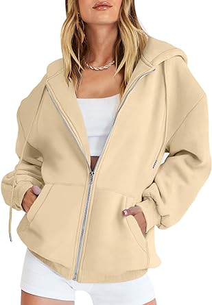 Photo 1 of ANRABESS Women's Oversized Zip Up Hoodies Sweatshirts Y2K Clothes Teen Girl Fall Casual Drawstring Jackets with Pockets  XL
