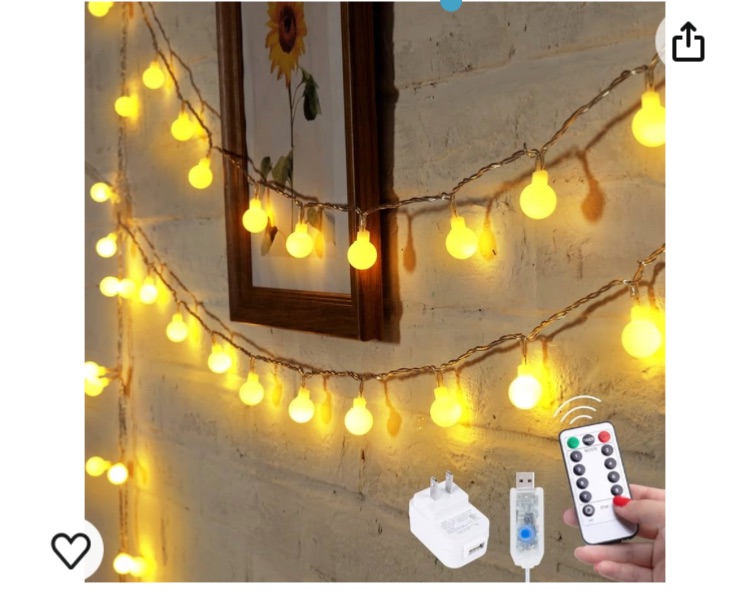 Photo 1 of 33Feet 100 LEDs Globe String Lights, 8 Modes USB Ball String Lights with Remote for Indoor/Outdoor Commercial Decor, Gardens, Patio, Wedding, Party, Bedrooms, Christmas Decorations, Warm White