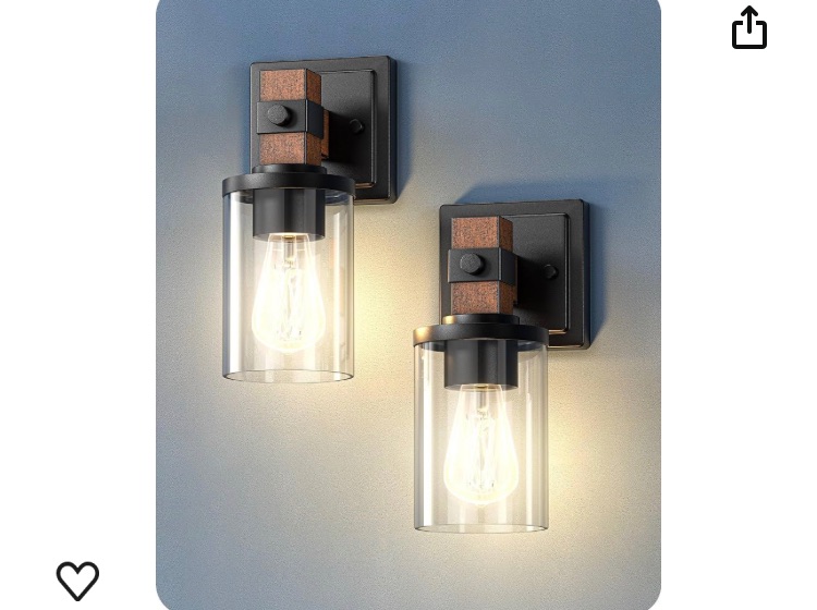 Photo 1 of EDISHINE Wall Sconces Set of 2, Farmhouse Vanity Lights Fixtures for Bathroom, 1-Light Faux Wood Rustic Bath Wall Mount Lamp with Clear Glass Shade for Hallway, Living Room, Mirror, Kitchen