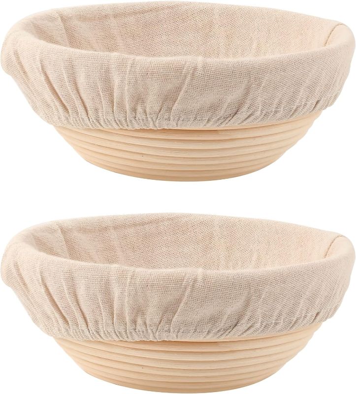 Photo 1 of Bread Proofing Baskets Set of 2 8.5 inch Round Dough Proofing Bowls w/Liners Perfect for Home Sourdough Bakers Baking