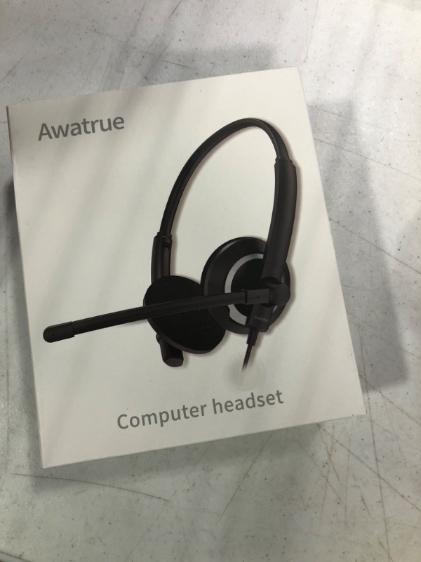 Photo 2 of awatrue Wired Headset with Microphone for PC Laptop - 3.5mm Jack On Ear Headphones with Noise Cancelling Microphone for Boom Skype Webinars, in-line Control,Comfortable