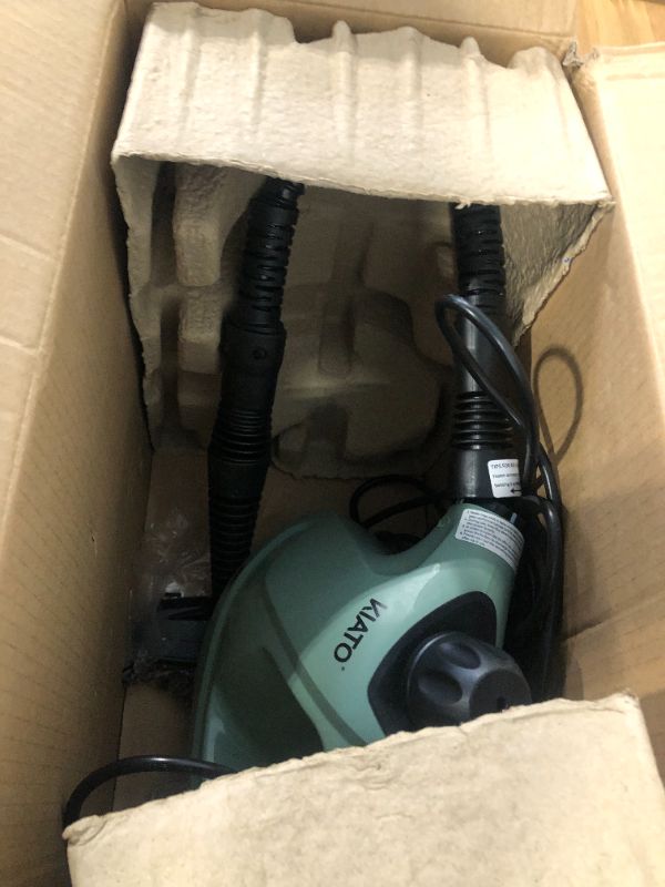 Photo 1 of **PARTS ONLY** Handheld Steam Cleaner, Steamer for Cleaning, 10 in 1 Handheld Steamer for Cleaning, Upholstery Steamer Cleaner, Car Steamer, Steam Cleaner for Surface Cleaning Home, Sofa, Bathroom, Car seat, Office Green**missing attachements**