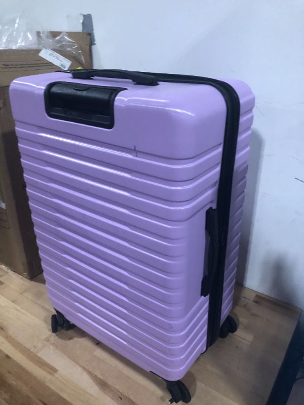 Photo 3 of **DAMAGED WHEEL** 
U.S. Traveler Boren Polycarbonate Hardside Rugged Travel Suitcase Luggage with 8 Spinner Wheels, Aluminum Handle, Lavender, Checked-Large 30-Inch Checked-Large 30-Inch Lavender