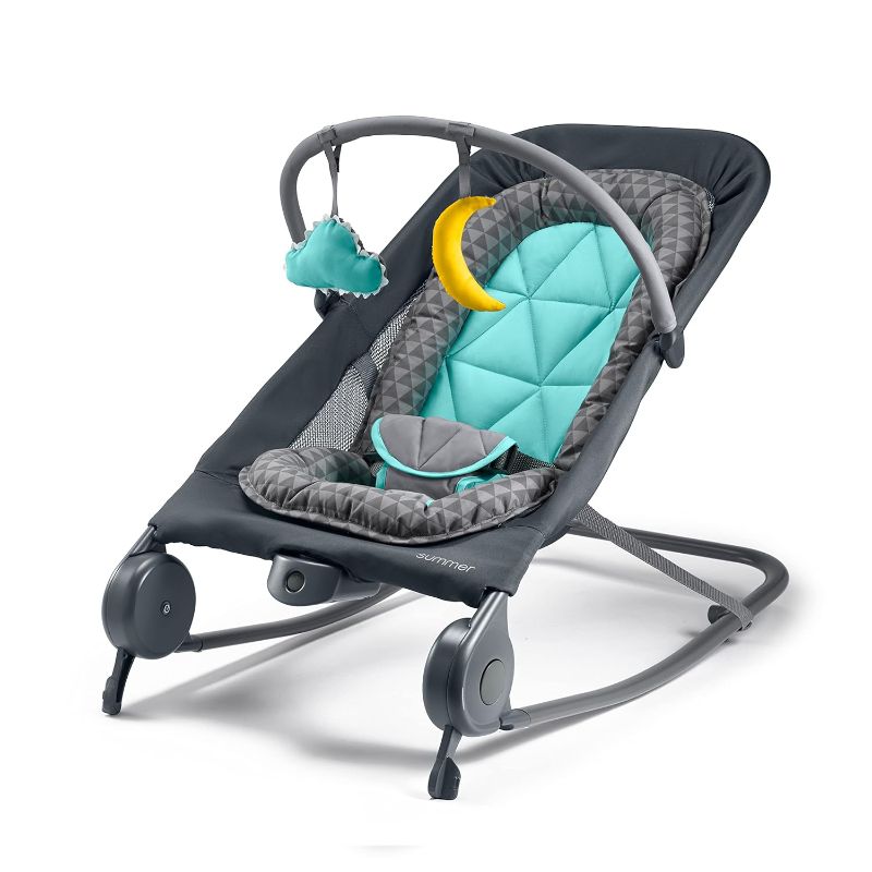 Photo 1 of 
Roll over image to zoom in
Summer Infant 2-in-1 Bouncer & Rocker Duo (Gray and Teal) Convenient and Portable Rocker and Bouncer for Babies Includes Soft Toys and Soothing Vibrations