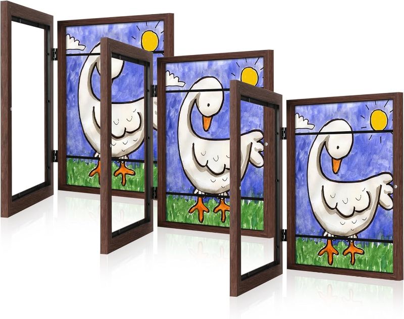 Photo 1 of 2 PACK   Kids Art Frames, 9x12 Front Opening Kids Artwork Frames Changeable, Brown Artwork Display Storage Frame for Wall, Holds 50 Pcs, for 3D Picture, Crafts, Children Drawing, Hanging Art, Portfolio