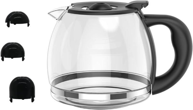 Photo 1 of 12-CUP Glass Replacement Coffee Carafe Compatible with Mr. Coffee, Black & Decker, Cuisinart and More, Black Close Handle
