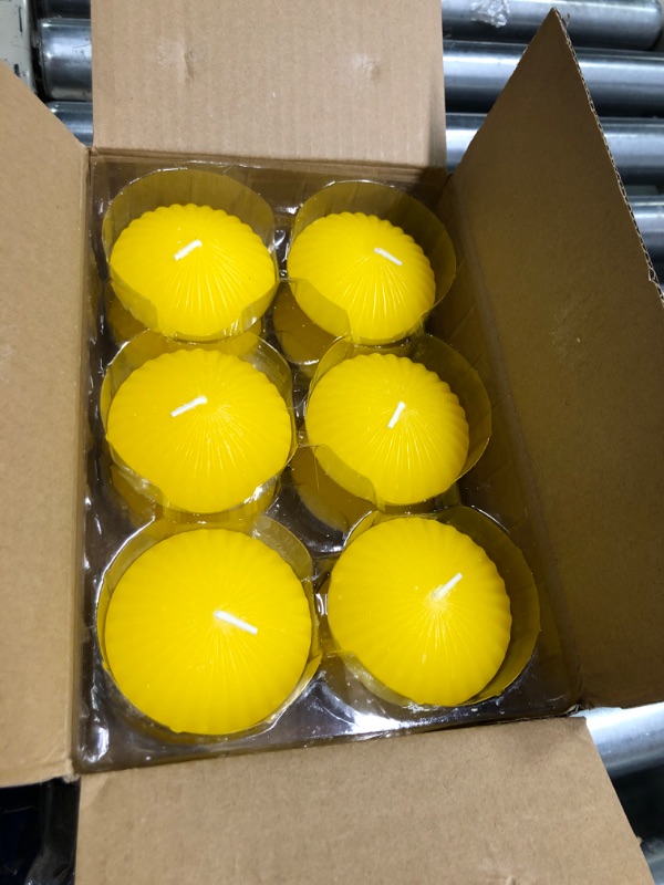 Photo 3 of 12 Pack 3 Inch Citronella Floating Candles for Summer, 10 Hour Yellow Dripless Tealight Candles for Cylinder Vases, Centerpieces at Wedding Party Pool Holiday
