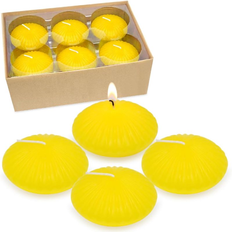 Photo 1 of 12 Pack 3 Inch Citronella Floating Candles for Summer, 10 Hour Yellow Dripless Tealight Candles for Cylinder Vases, Centerpieces at Wedding Party Pool Holiday
